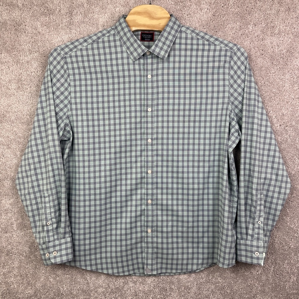 Untuckit‎ Shirt Performance Long Sleeve Blue Check Men's 3XL Button Up